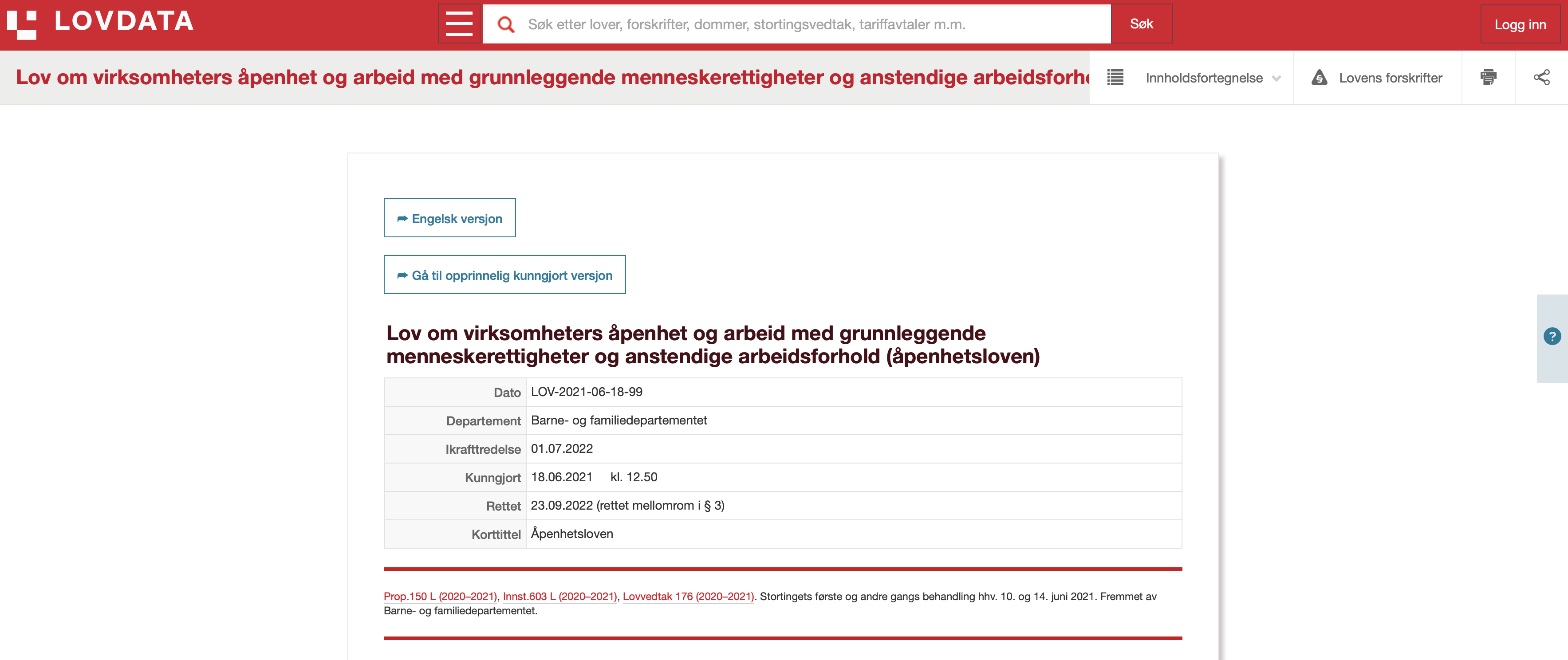 Åpenhetsloven kartläggning